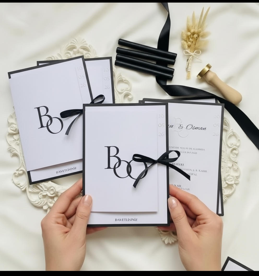Nuit Minimal - Siyah Kurdeleli Modern Davetiye - Görsel 5