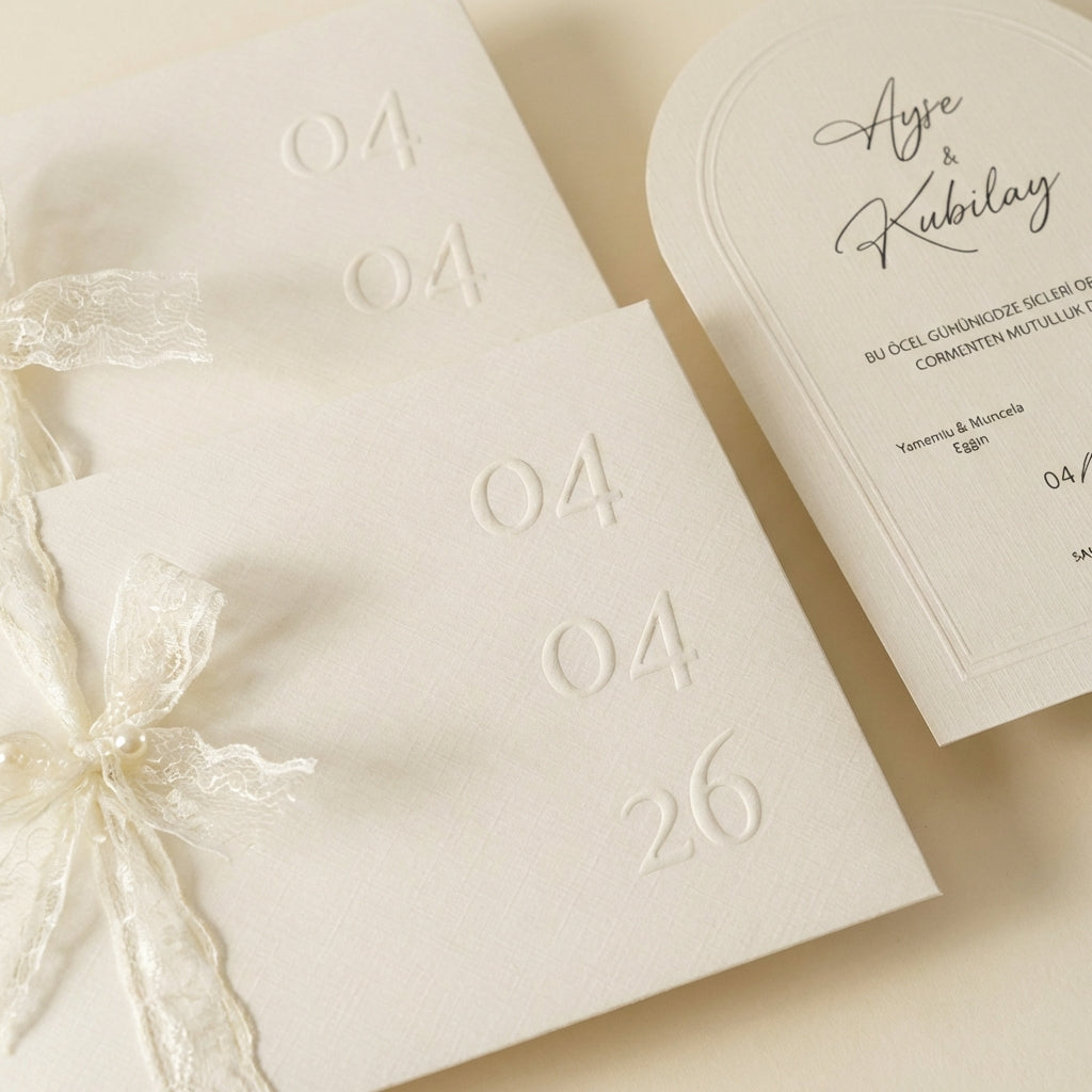 Lace Amore - Romantik Fiyonklu Krem Davetiye Seti - Görsel 3