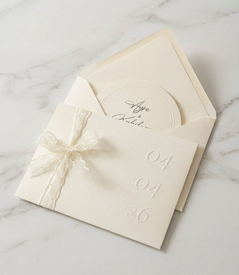 Lace Amore - Romantik Fiyonklu Krem Davetiye Seti - Görsel 4