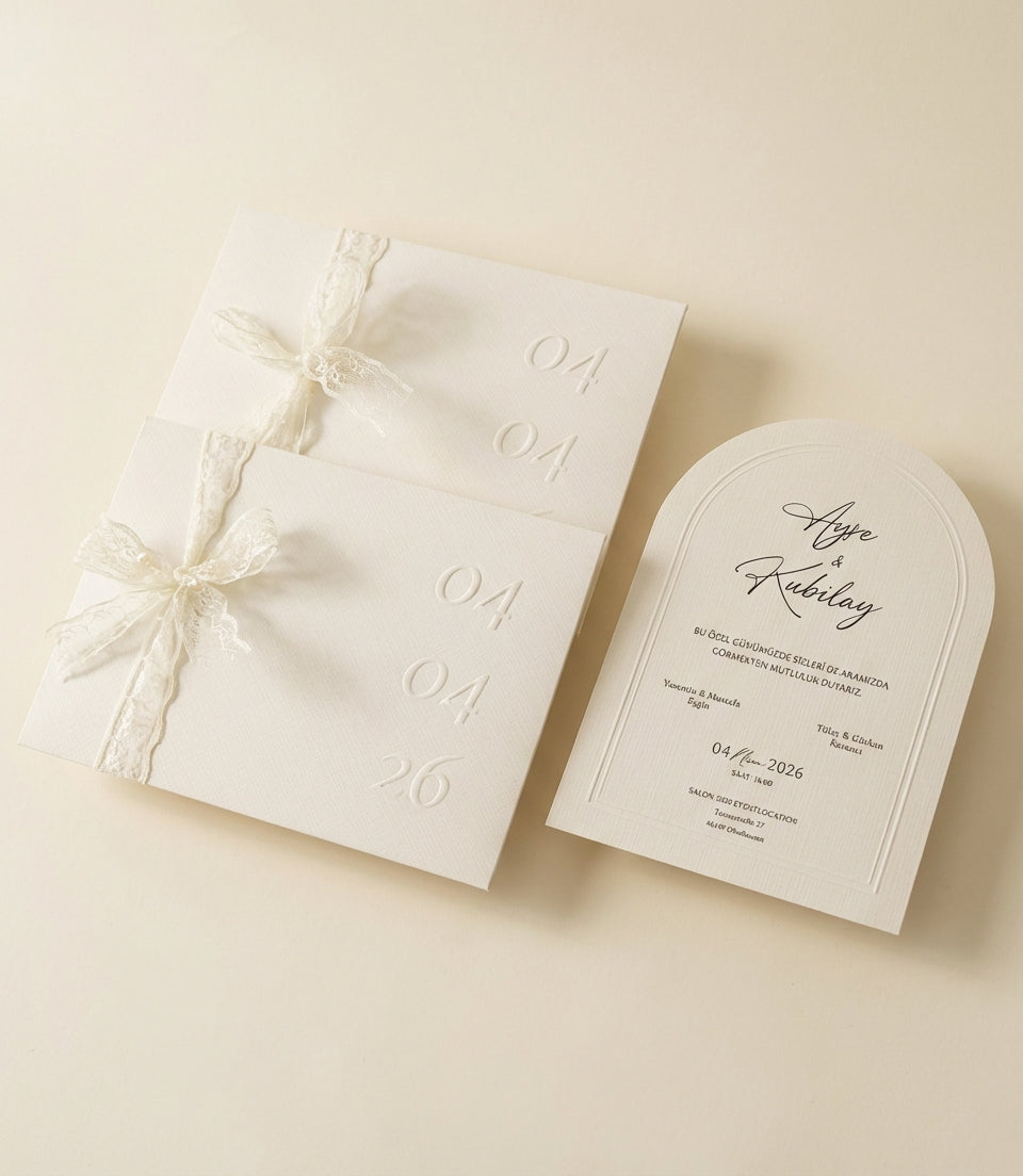 Lace Amore - Romantik Fiyonklu Krem Davetiye Seti - Görsel 1