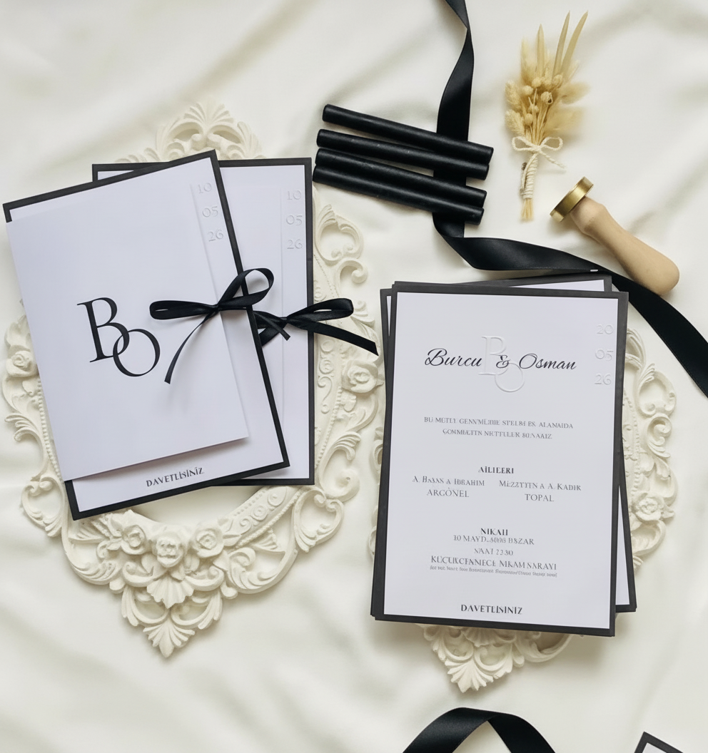 Nuit Minimal - Siyah Kurdeleli Modern Davetiye - Görsel 2