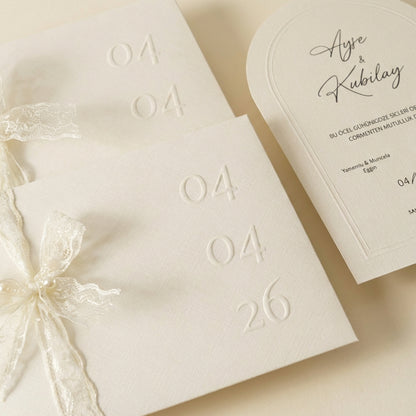 Lace Amore - Romantik Fiyonklu Krem Davetiye Seti - Görsel 3