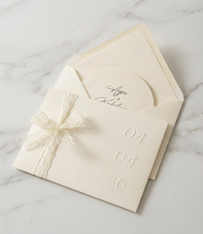 Lace Amore - Romantik Fiyonklu Krem Davetiye Seti - Görsel 4