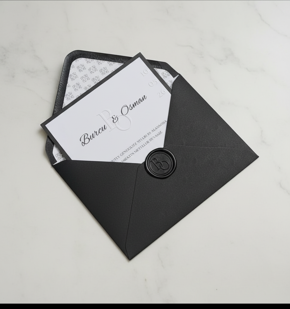 Nuit Minimal - Siyah Kurdeleli Modern Davetiye - Görsel 4