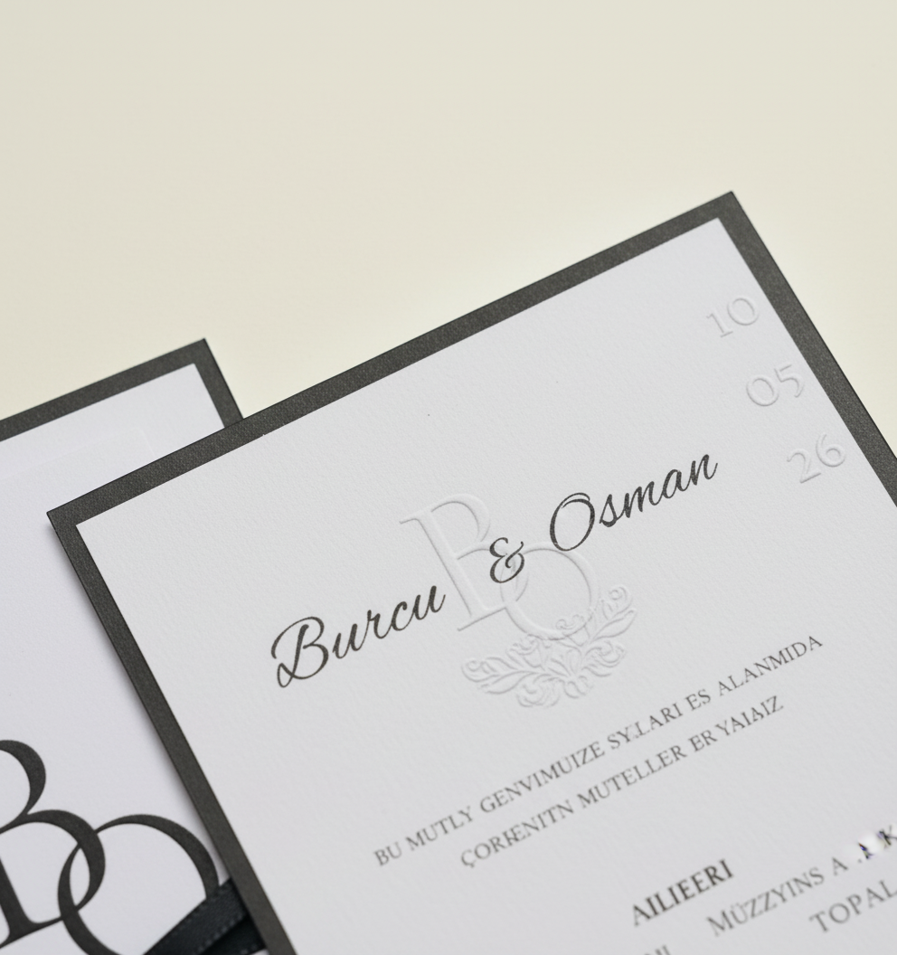Nuit Minimal - Siyah Kurdeleli Modern Davetiye - Görsel 3
