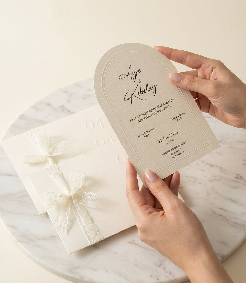 Lace Amore - Romantik Fiyonklu Krem Davetiye Seti - Görsel 5