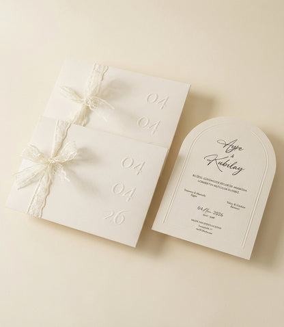 Lace Amore - Romantik Fiyonklu Krem Davetiye Seti - Görsel 1