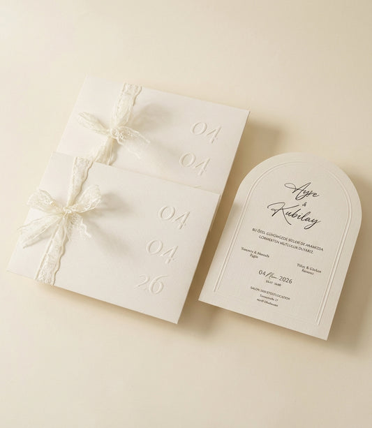 Lace Amore - Romantik Fiyonklu Krem Davetiye Seti - Görsel 1