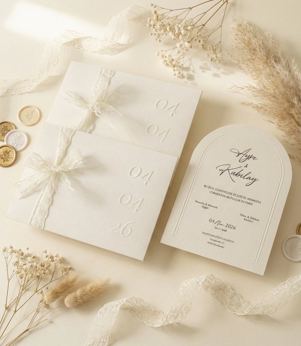 Lace Amore - Romantik Fiyonklu Krem Davetiye Seti - Görsel 2