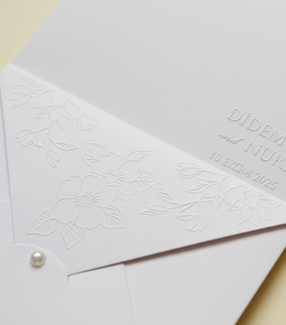 Luminae - Beyaz Kabartma Detaylı Davetiye Seti - Görsel 3